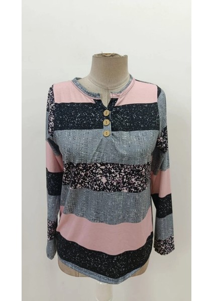 Kadın Uzun Kollu Yakadan Düğmeli Çizgili Desenli Süprem Bluz fırsatları