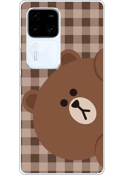 Vivo V30 Uyumlu Kahverengi Ayı Yan Tasarımlı Baskılı Silikon Kılıf