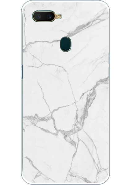 Oppo A5S-AX7-A12 Uyumlu Gri Mermer Baskılı Silikon Kılıf