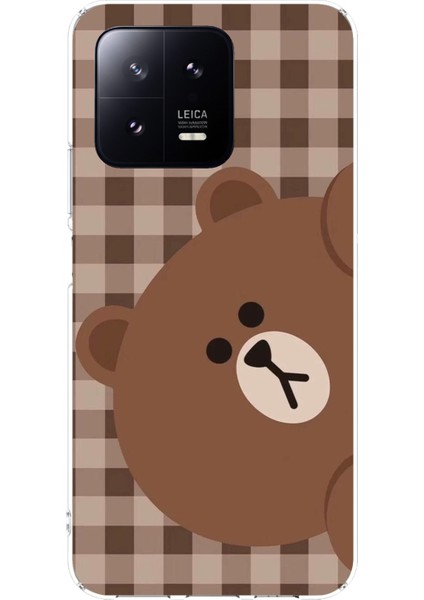 Xiaomi Mi 13 Uyumlu Kahverengi Ayı Yan Tasarımlı Baskılı Silikon Kılıf