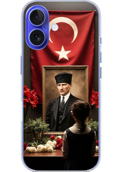 iPhone 16 Uyumlu Atatürk Türk Bayrağı Tablo Baskılı Silikon Kılıf