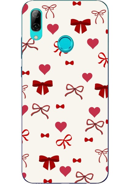 Huawei P Smart 2019 Uyumlu Bordo Kalp ve Fiyonklar Baskılı Silikon Kılıf