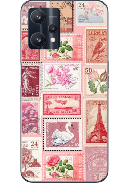 Realme 9 Pro Uyumlu Pembe Posta Pulları Baskılı Silikon Kılıf