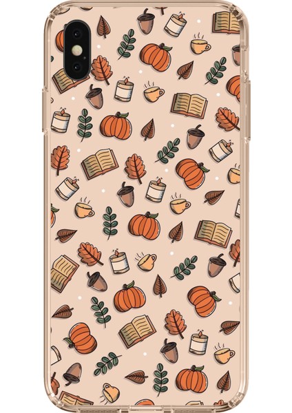 iPhone Xs Max Uyumlu Sonbahar Balkabağı Baskılı Silikon Kılıf