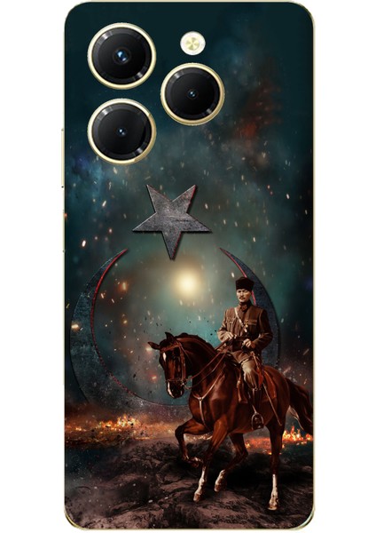 Tecno Spark 20 Pro Uyumlu Atatürk At Üstünde Zafer Baskılı Silikon Kılıf