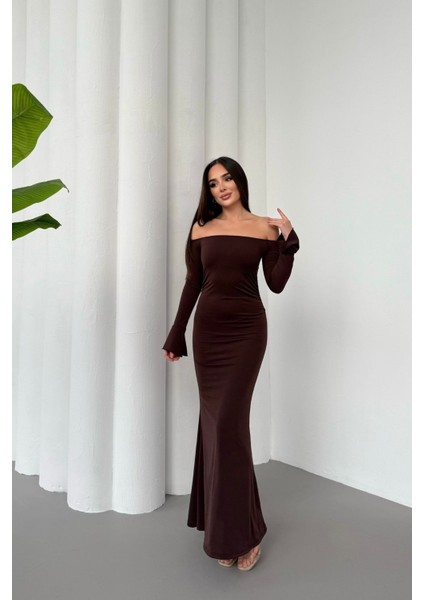 Kadın Drapeli Uzun Kollu Modanna Yaka Detaylı Uzun Elbise fiyatları