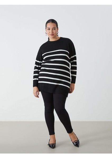 Yeni Sezon Bisiklet Yaka Çizgili Uzun Kollu Kadın Triko Tunik modelleri