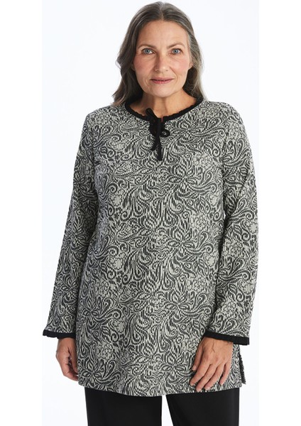 Yeni Sezon Bağlamalı Yaka Desenli Kadın Tunik