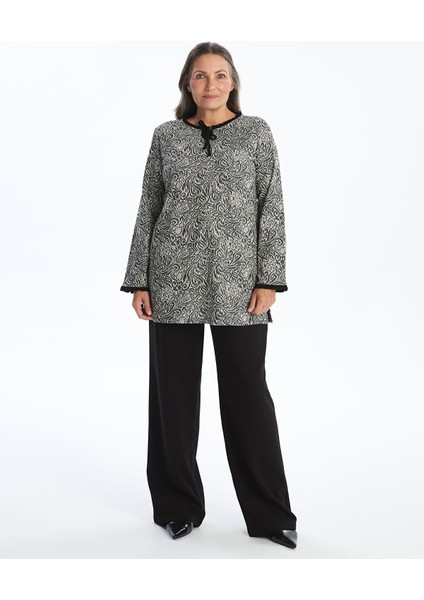 Yeni Sezon Bağlamalı Yaka Desenli Kadın Tunik fiyatları