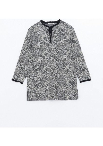 Yeni Sezon Bağlamalı Yaka Desenli Kadın Tunik indirimleri