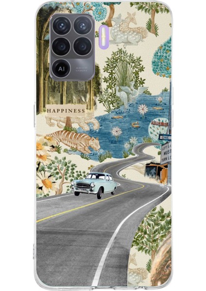 Oppo Reno 5 Lite Uyumlu Yeşil Sanatsal Yol Çiçekler Baskılı Silikon Kılıf