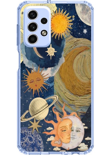 Samsung Galaxy A33 Uyumlu Güneş ve Ay Evren Tasarımlı Baskılı Silikon Kılıf