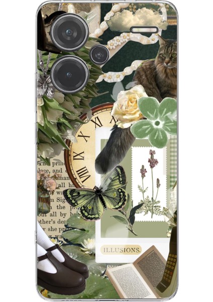 Redmi Note 13 Pro Plus 5g Uyumlu Yeşil Estetik Pano Kolaj Baskılı Silikon Kılıf