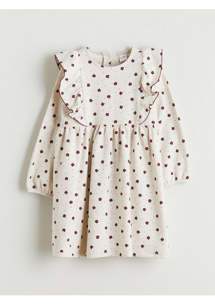Yeni Sezon Bisiklet Yaka Çiçekli Kız Çocuk Elbise