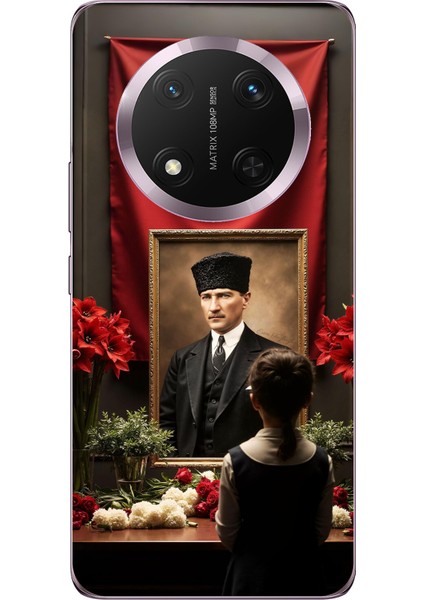 Honor Magic 7 Lite Uyumlu Atatürk Türk Bayrağı Tablo Baskılı Silikon Kılıf