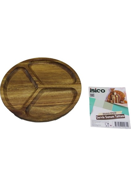 Akasya Yuvarlak 3 Bölmeli Ahşap Servis Sunum Tepsi - Tahtası 20 x 1.4cm (5361)