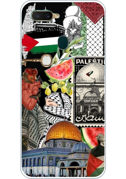 Oppo A5S-AX7-A12 Uyumlu Filistin Özgürlük Kolajı Baskılı Silikon Kılıf