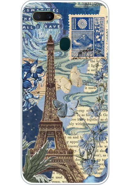 Oppo A5S-AX7-A12 Uyumlu Paris ve Eyfel Kulesi Baskılı Silikon Kılıf