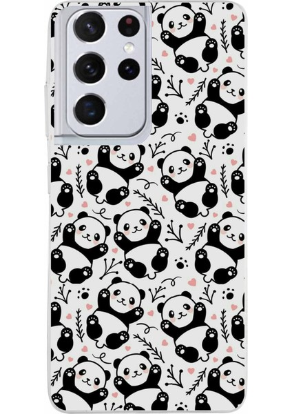 Samsung Galaxy S21 Ultra Uyumlu Minik Pandalar Baskılı Silikon Kılıf