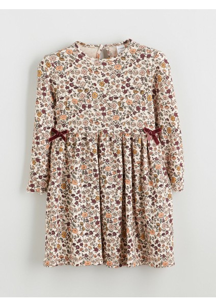 Yeni Sezon Bisiklet Yaka Çiçekli Kız Çocuk Elbise
