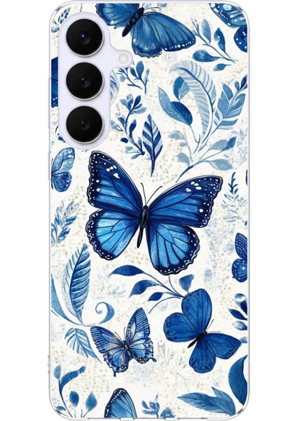 Samsung Galaxy S25 Fe Uyumlu Mavi Kelebekler Baskılı Silikon Kılıf