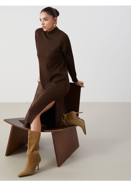 Yeni Sezon Yarım Balıkçı Yaka Kadın Triko Elbise