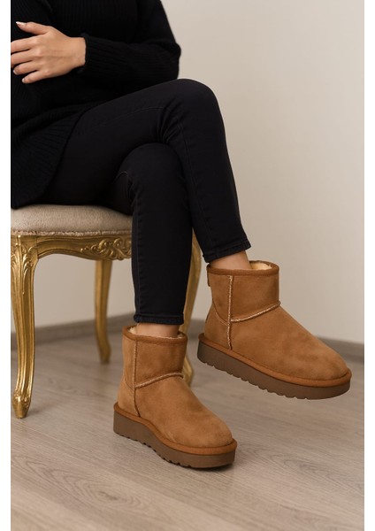 Kadın Taba Mini Süet Içi Kürklü Yüksek Kalın Taban Kışlık Bot