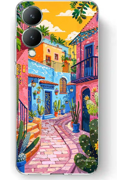 Vivo Y17S Uyumlu Renkli Sanat Sokak Silikon Kılıf