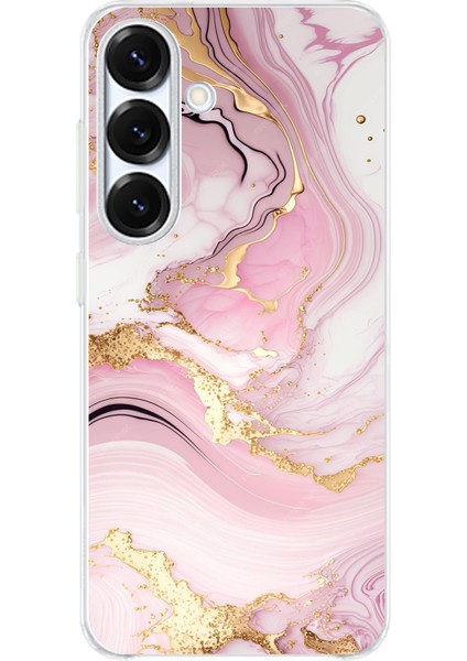Samsung Galaxy S25 Uyumlu Pembe Mermer Baskılı Silikon Kılıf