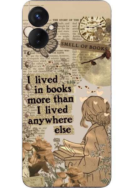 Tecno Spark 9 Pro Uyumlu Kitap Okuyan Kadın Retro Baskılı Silikon Kılıf
