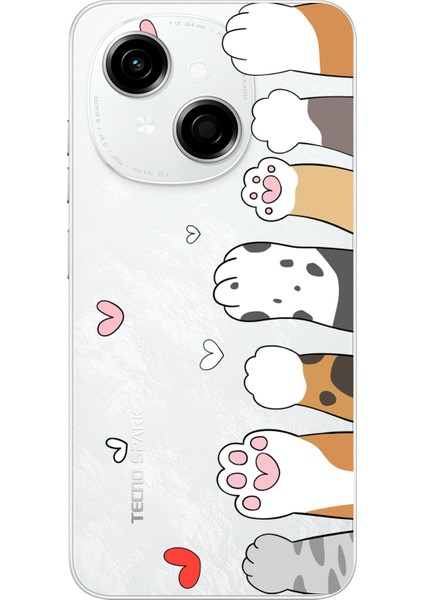 Tecno Spark Go 1 Uyumlu Sevimli Kedi Patiler Tasarımlı Baskılı Silikon Kılıf