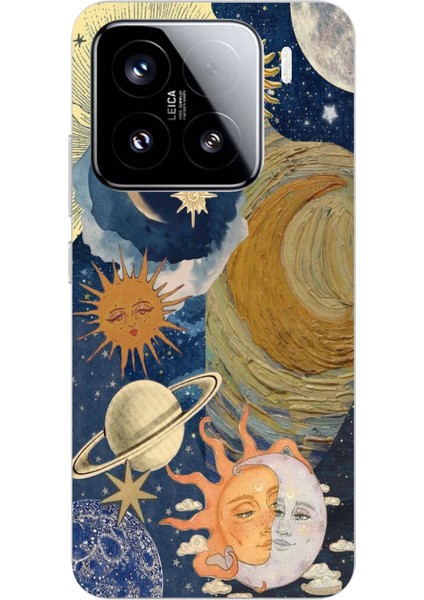 Xiaomi Mi 15 Pro Uyumlu Güneş ve Ay Evren Tasarımlı Baskılı Silikon Kılıf