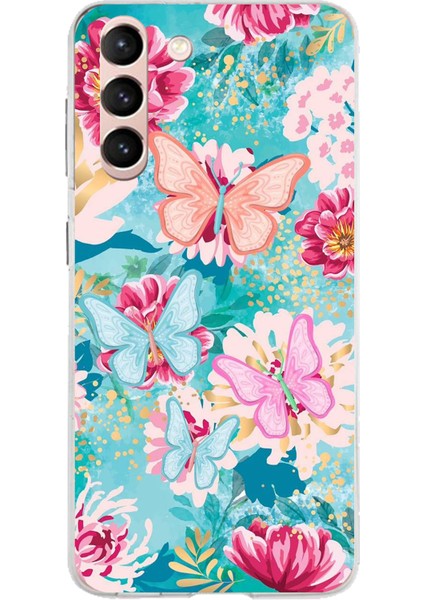 Samsung Galaxy S21 Uyumlu Kelebekler ve Çiçekler Baskılı Silikon Kılıf