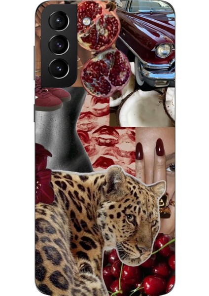 Samsung Galaxy S21 Plus Uyumlu Leopar Kırmızı Vibes Baskılı Silikon Kılıf