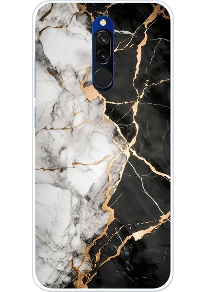 Redmi 8 Uyumlu Siyah Beyaz Mermer Baskılı Silikon Kılıf