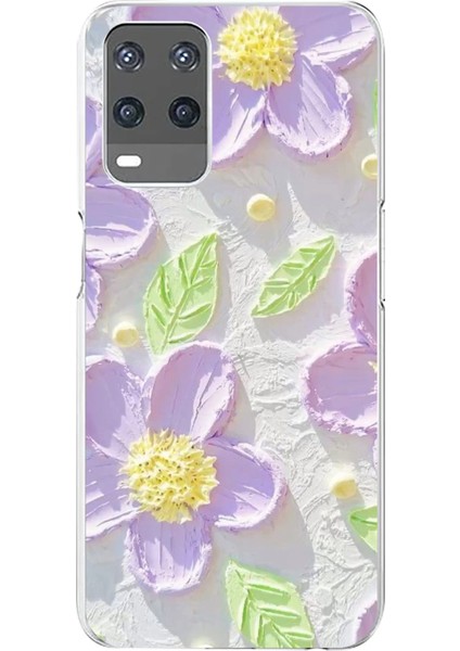 Oppo A54 Uyumlu Mor Papatyalar Sulu Boya Baskılı Silikon Kılıf