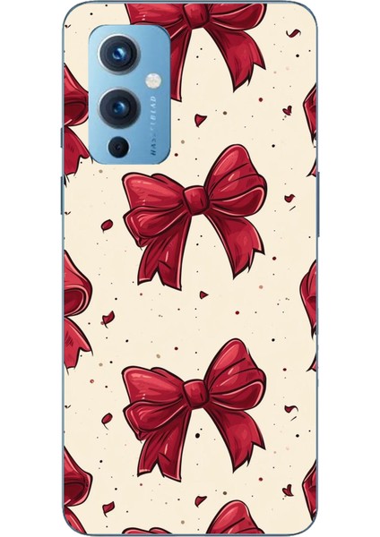 Oneplus 9 Uyumlu Büyük Kırmızı Fiyonklar Baskılı Silikon Kılıf