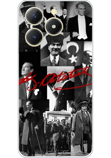 Realme C61 Uyumlu Kırmızı Mustafa Kemal Atatürk Imza Baskılı Silikon Kılıf