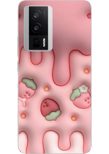Poco F5 Pro Uyumlu Çilekli Pasta Baskılı Silikon Kılıf