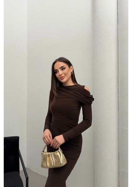 Kadın Drapeli Uzun Kollu Omuz Detaylı Uzun Elbise fırsatları