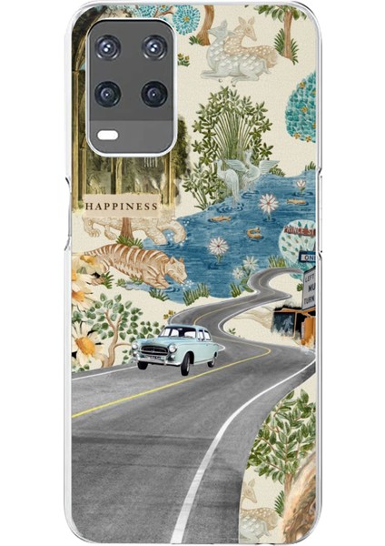 Oppo A54 Uyumlu Yeşil Sanatsal Yol Çiçekler Baskılı Silikon Kılıf