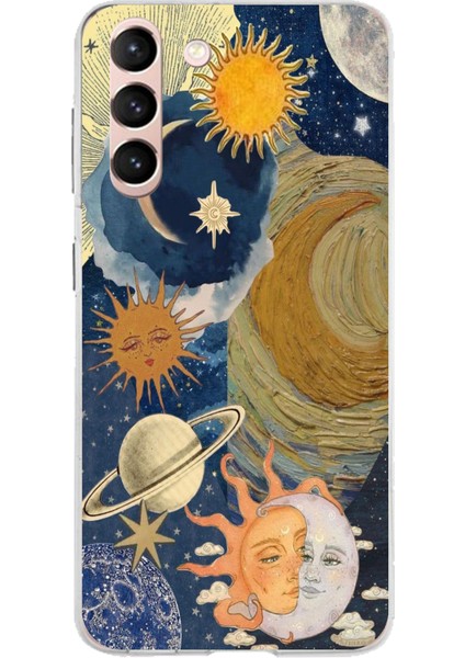 Samsung Galaxy S21 Uyumlu Güneş ve Ay Evren Tasarımlı Baskılı Silikon Kılıf