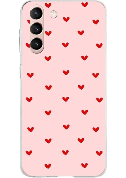 Samsung Galaxy S21 Uyumlu Kırmızı Minik Kalpler Baskılı Silikon Kılıf