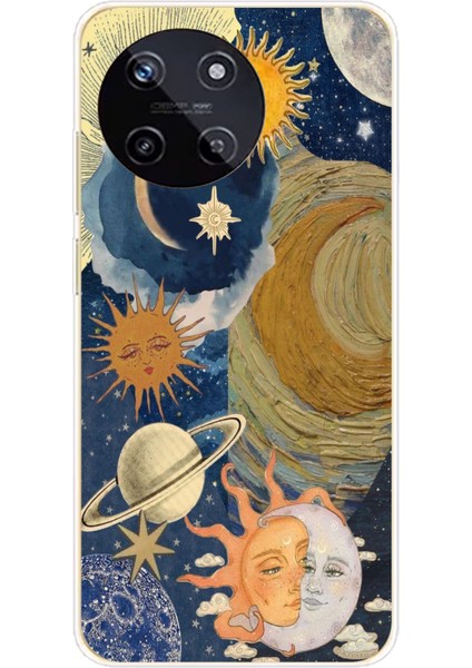 Realme 11 4g Uyumlu Güneş ve Ay Evren Tasarımlı Baskılı Silikon Kılıf