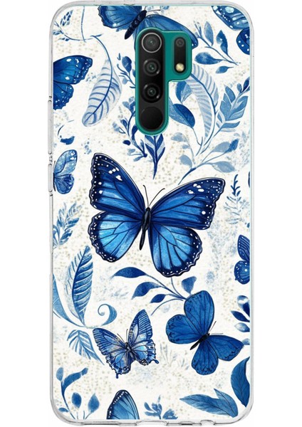 Redmi 9 Uyumlu Mavi Kelebekler Baskılı Silikon Kılıf
