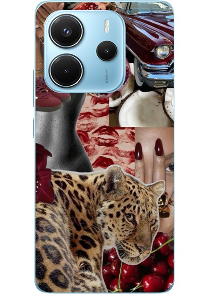 Redmi Note 14 4g Uyumlu Leopar Kırmızı Vibes Baskılı Silikon Kılıf