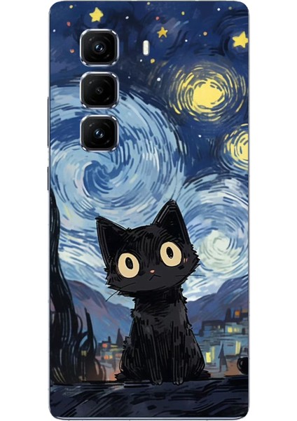 Infinix Hot 50 Pro Plus Uyumlu Gece Yarısı Kedi Tasarımlı Baskılı Silikon Kılıf