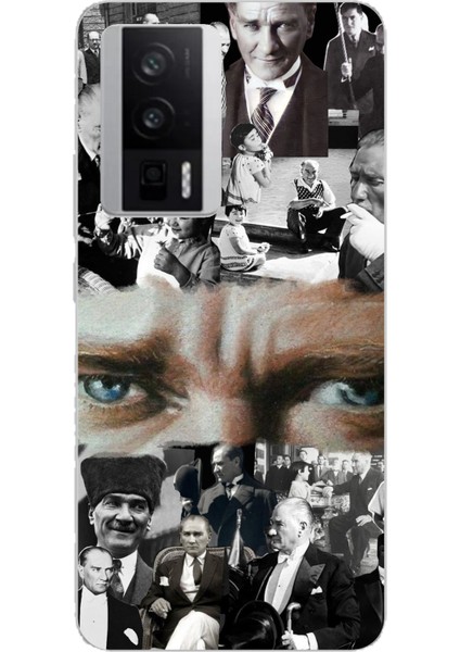 Poco F5 Pro Uyumlu Atatürk Renkli Kolaj Gözler Baskılı Silikon Kılıf