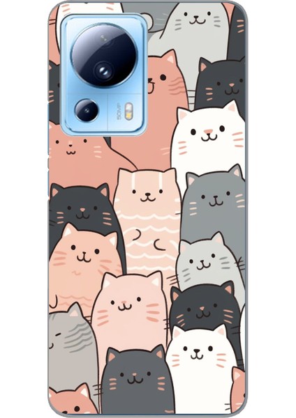 Xiaomi Mi 13 Lite Uyumlu Pufi Kedicikler Tasarımlı Baskılı Silikon Kılıf