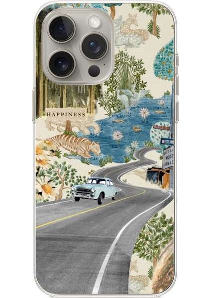 iPhone 15 Pro Max Uyumlu Yeşil Sanatsal Yol Çiçekler Baskılı Silikon Kılıf